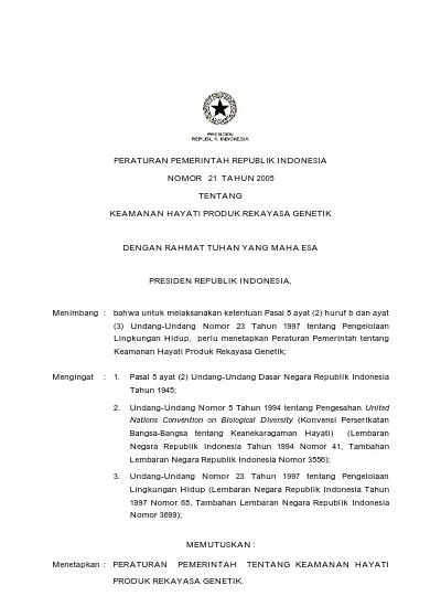 PERATURAN PEMERINTAH REPUBLIK INDONESIA NOMOR 21 TAHUN 2005 TENTANG ...