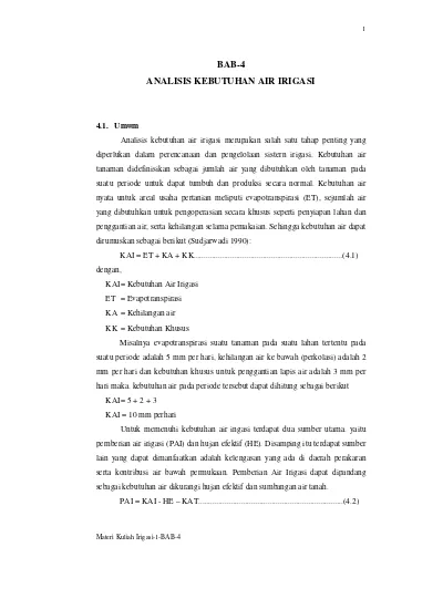 BAB-4 ANALISIS KEBUTUHAN AIR IRIGASI