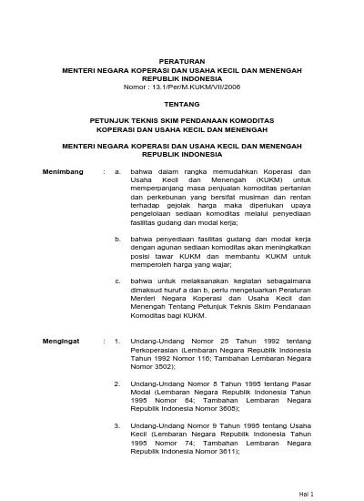 PERATURAN MENTERI NEGARA KOPERASI DAN USAHA KECIL DAN MENENGAH REPUBLIK ...