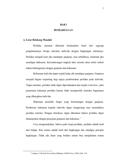 Bab I Pendahuluan Dalam Hubungannya Dengan Ganjaran Dan Hukuman Tanpa Stimulus Perilaku Tidak Dapat Dipertahankan Dan Terjadi Extinction Yaitu