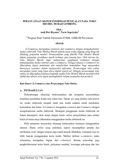 Perancangan Sistem Informasi Penjualan Pada Toko Meubel Murah Gombong Oleh Andi Dwi Riyanto 1 8450