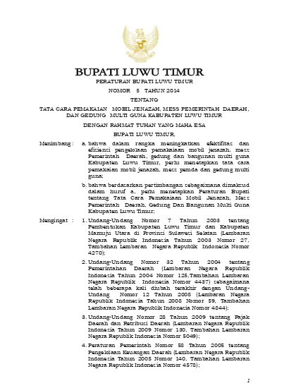 PERATURAN BUPATI LUWU TIMUR NOMOR 5 TAHUN 2014 TENTANG TATA CARA ...