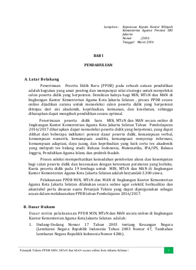 Bab I Pendahuluan Keputusan Kepala Kantor Wilayah Kementerian Agama Provinsi Dki Jakarta Nomor 5254