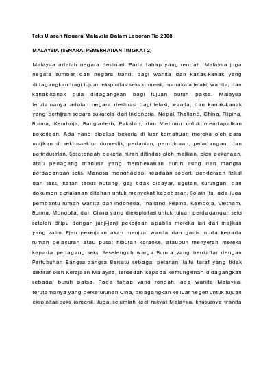 Teks Ulasan Negara Malaysia Dalam Laporan Tip 2008: MALAYSIA 