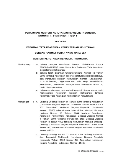 PERATURAN MENTERI KEHUTANAN REPUBLIK INDONESIA NOMOR : P. 51/Menhut-II ...