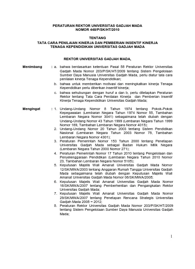 PERATURAN REKTOR UNIVERSITAS GADJAH MADA NOMOR 448/P/SK/HT/2010