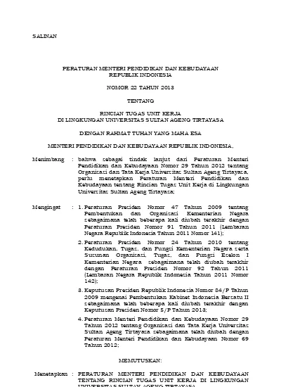 PERATURAN MENTERI PENDIDIKAN DAN KEBUDAYAAN REPUBLIK INDONESIA NOMOR 22 ...