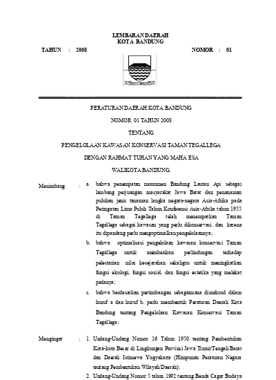 LEMBARAN DAERAH KOTA BANDUNG TAHUN : 2008 NOMOR : 01 PERATURAN DAERAH ...