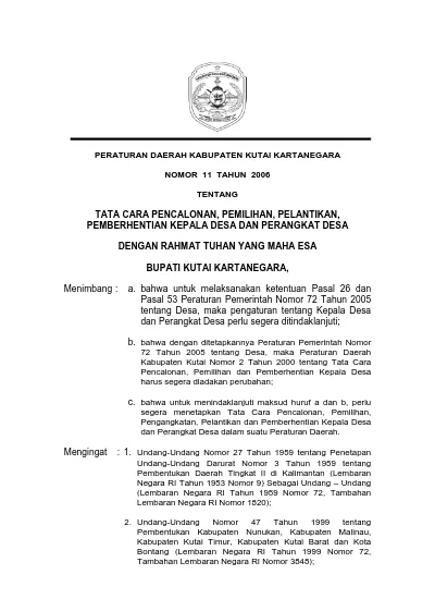 Tata Cara Pencalonan Pemilihan Pelantikan Pemberhentian Kepala Desa Dan Perangkat Desa Dengan 4035