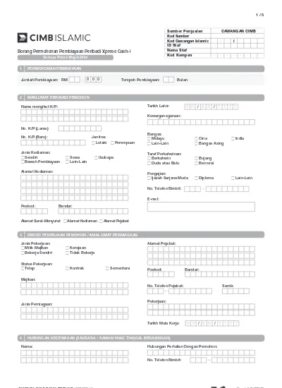 Borang Permohonan Pembiayaan Peribadi Xpress Cash-i