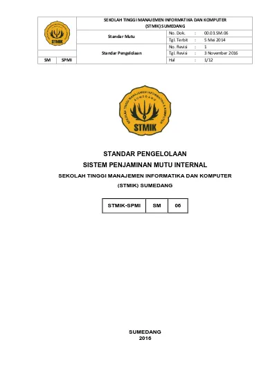 STANDAR PENGELOLAAN SISTEM PENJAMINAN MUTU INTERNAL