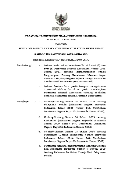 PERATURAN MENTERI KESEHATAN REPUBLIK INDONESIA NOMOR 24 TAHUN 2015 ...