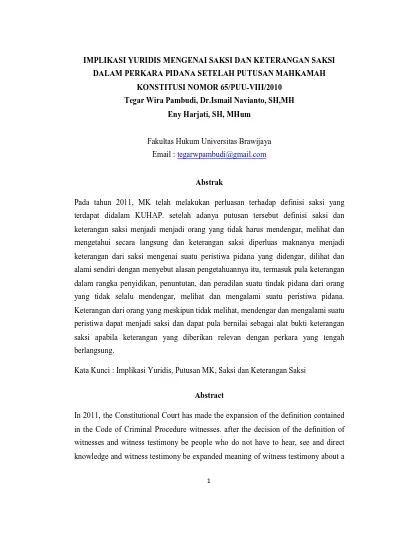 Fakultas Hukum Universitas Brawijaya Abstrak. Kata Kunci : Implikasi ...