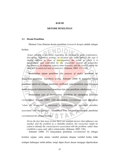 Bab Iii Metode Penelitian Menurut Uma Sekaran Desain Penelitian Research Design Adalah Sebagai
