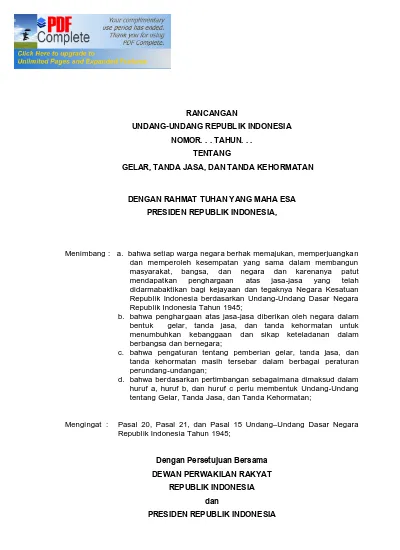 RANCANGAN UNDANG-UNDANG REPUBLIK INDONESIA NOMOR... TAHUN... TENTANG ...