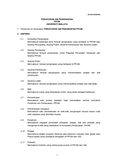 Peraturan Am Penginapan Ppum Universiti Malaya 1 Peraturan Ini Dinamakan Peraturan Am Penginapan Ppum