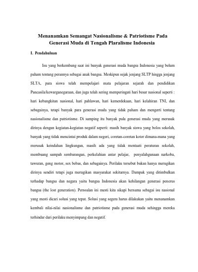 Menanamkan Semangat Nasionalisme Patriotisme Pada Generasi Muda Di Tengah Plaralisme Indonesia