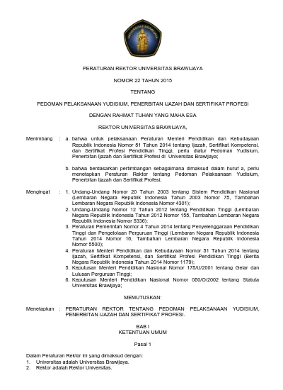 PERATURAN REKTOR UNIVERSITAS BRAWIJAYA NOMOR 22 TAHUN 2015 TENTANG ...