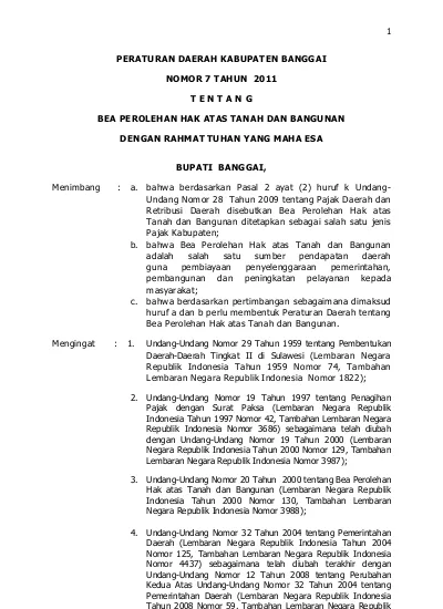 PERATURAN DAERAH KABUPATEN BANGGAI NOMOR 7 TAHUN 2011 T E N T A N G BEA ...