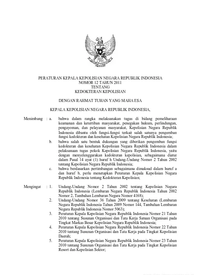 PERATURAN KEPALA KEPOLISIAN NEGARA REPUBLIK INDONESIA NOMOR 12 TAHUN ...