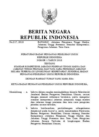 2 Mengingat : Undang-Undang Nomor 5 Tahun 2014 Tentang Aparatur Sipil ...