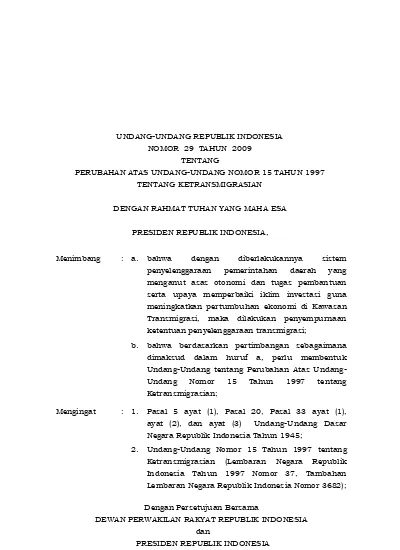 UNDANG-UNDANG REPUBLIK INDONESIA NOMOR 29 TAHUN 2009 TENTANG PERUBAHAN ...