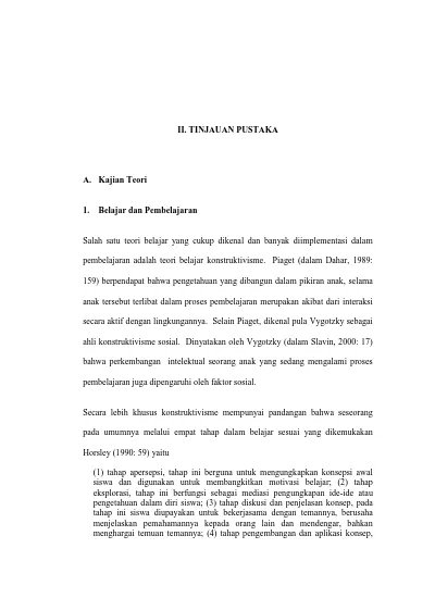 Bab Ii Kajian Teori Teori Yang Menjadi Landasan Pembelajaran Kooperatif Adalah Teori Konstruktivisme Konstruktivisme Merupakan Proses