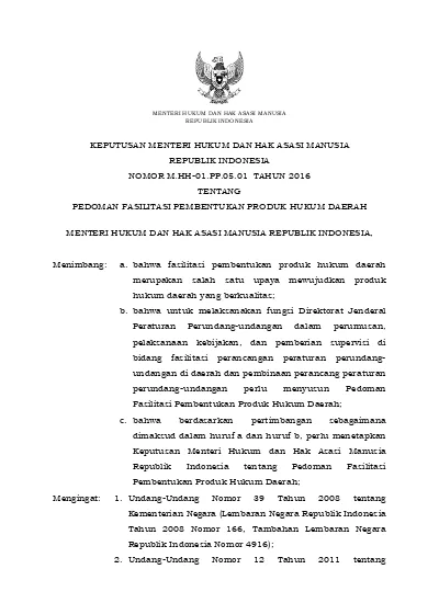 MENTERI HUKUM DAN HAK ASASI MANUSIA REPUBLIK INDONESIA