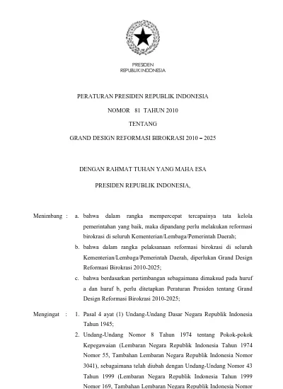 PERATURAN PRESIDEN REPUBLIK INDONESIA NOMOR 81 TAHUN 2010 TENTANG GRAND ...