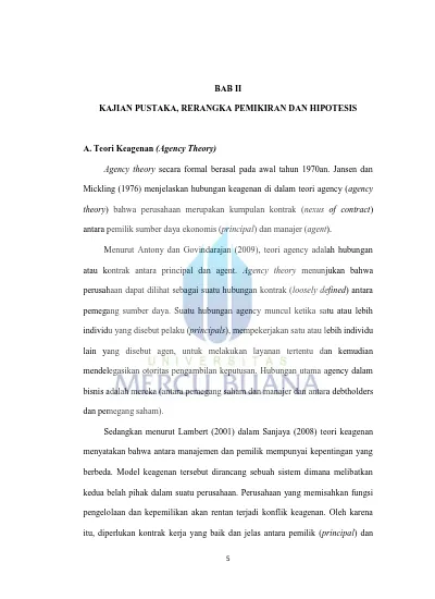 Bab Ii Tinjauan Pustaka 1976 Mendefinisikan Agency Relationship Sebagai Suatu Kontrak Di Mana