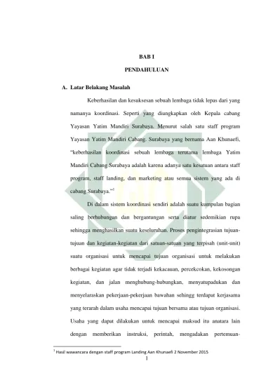 Bab I Pendahuluan Yayasan Yatim Mandiri Surabaya Menurut Salah Satu Staff Program Yayasan Yatim Mandiri Cabang Surabaya Yang Bernama Aan Khunaefi
