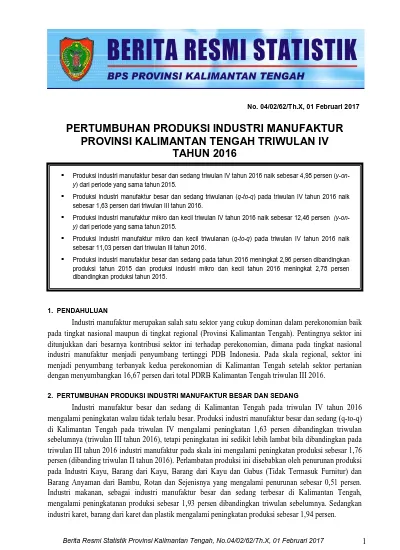 PERTUMBUHAN PRODUKSI INDUSTRI MANUFAKTUR PROVINSI KALIMANTAN TENGAH ...