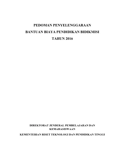 Pedoman Penyelenggaraan Bantuan Biaya Pendidikan Bidikmisi Tahun 2016