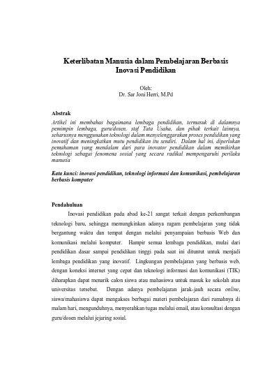 Keterlibatan Manusia Dalam Pembelajaran Berbasis Inovasi Pendidikan