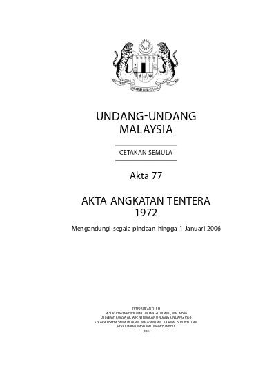 Akta Angkatan Tentera Undang Undang Akta 77 Diterbitkan Oleh