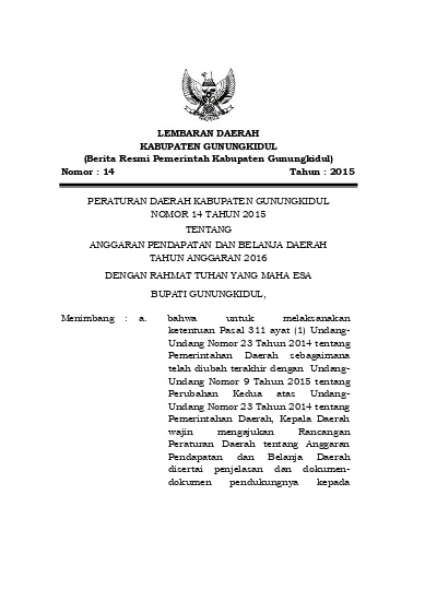 LEMBARAN DAERAH KABUPATEN GUNUNGKIDUL (Berita Resmi Pemerintah ...