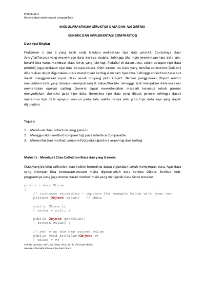 Modul Praktikum Struktur Data Dan Algoritma Generic Dan Implementasi Compareto