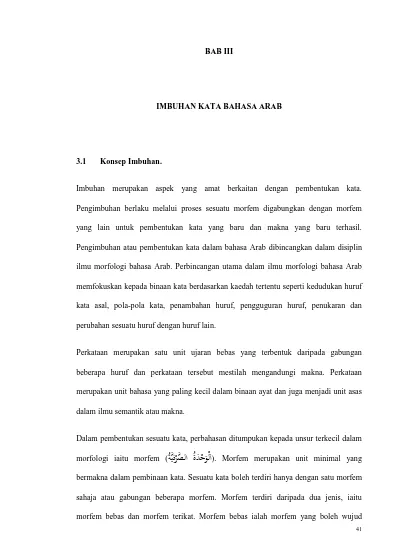 Bab Iii Imbuhan Kata Bahasa Arab Imbuhan Merupakan Aspek Yang Amat Berkaitan Dengan Pembentukan Kata