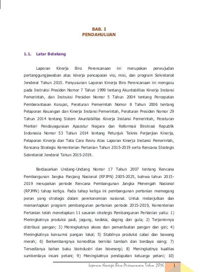 Laporan Kinerja Biro Perencanaan Tahun Bab I Pendahuluan Latar Belakang