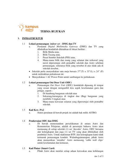 Terma Rujukan 1 3 Kad Kew Pa2 A Status Peralatan Di Bawah Projek Ini Adalah Hak Milik Astro