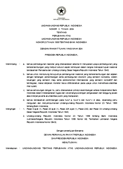 UNDANG-UNDANG REPUBLIK INDONESIA NOMOR 3 TAHUN 2004 TENTANG PERUBAHAN ...