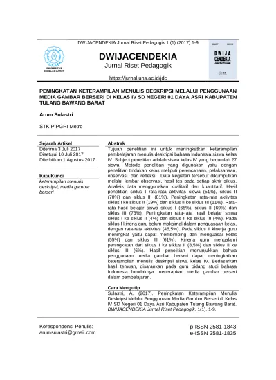Dwijacendekia Jurnal Riset Pedagogik