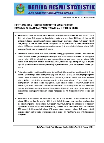 PERTUMBUHAN PRODUKSI INDUSTRI MANUFAKTUR PROVINSI SUMATERA UTARA ...