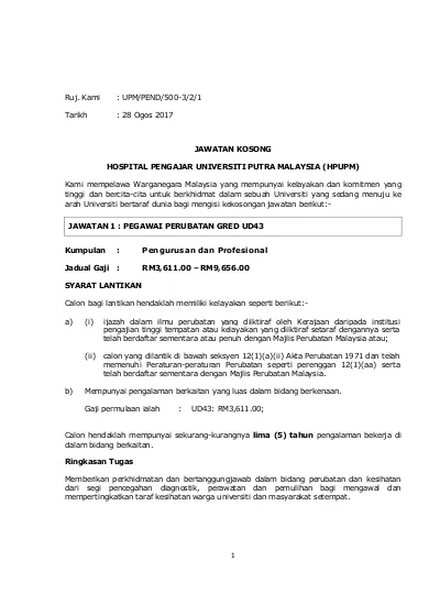Jawatan Kosong Hospital Pengajar Universiti Putra Malaysia Hpupm