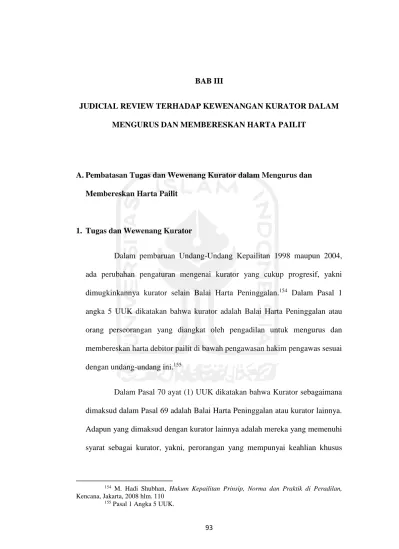 Bab Iii Judicial Review Terhadap Kewenangan Kurator Dalam Mengurus Dan Membereskan Harta Pailit