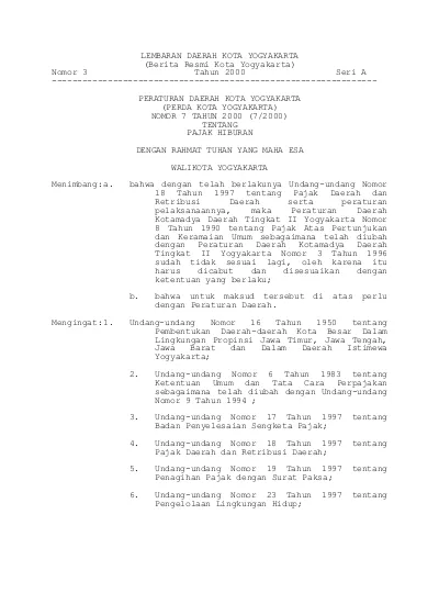 PERATURAN DAERAH KOTA YOGYAKARTA (PERDA KOTA YOGYAKARTA) NOMOR 7 TAHUN ...