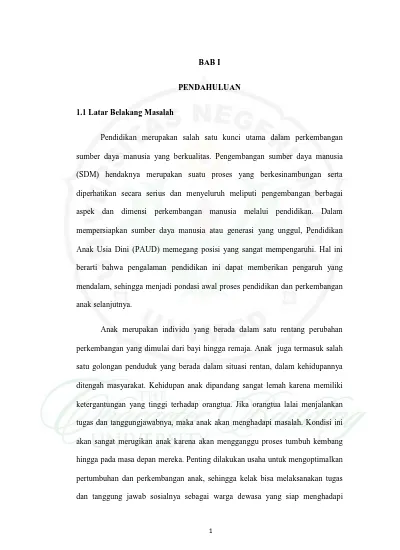 Bab I Pendahuluan 1 1 Latar Belakang Masalah Pendidikan Merupakan Salah Satu Kunci Utama Dalam Perkembangan