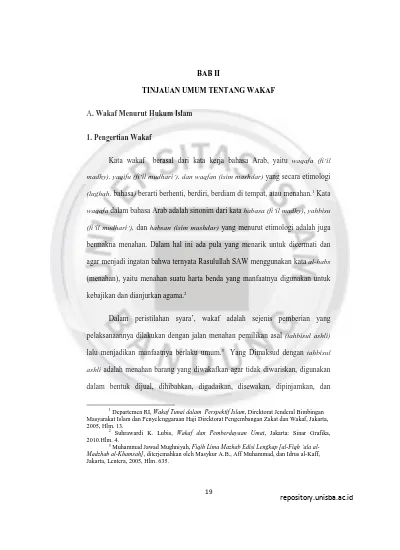 Bab Ii Ketentuan Umum Tentang Wakaf Kata Wakaf Atau Waqf Berasal Dari Bahasa Arab Waqafa Asal