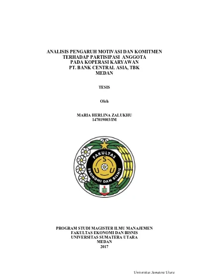 Analisis Pengaruh Motivasidan Komitmen Terhadap Partisipasi Anggota Pada Koperasi Karyawan Pt Bank Central Asia Tbk Medan