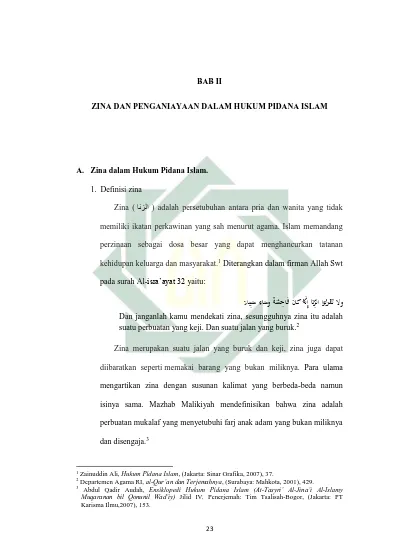 Bab Ii Zina Dan Penganiayaan Dalam Hukum Pidana Islam